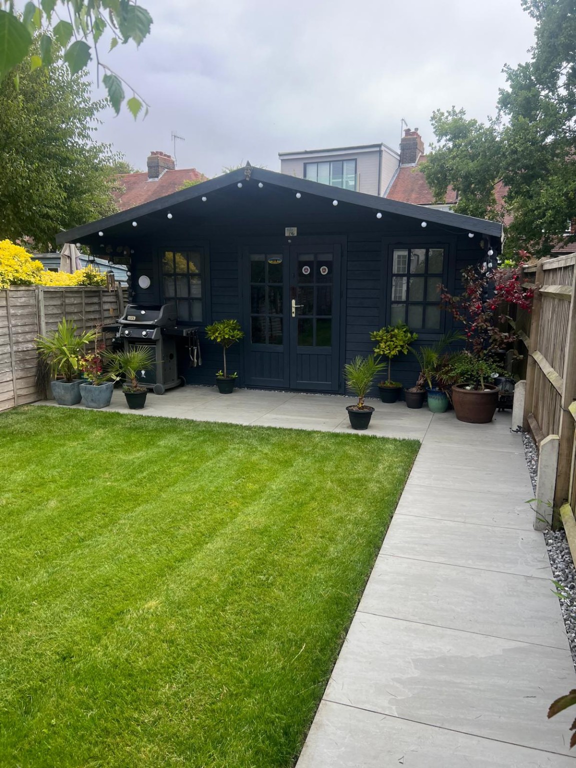 Garden lawn and porcelain path