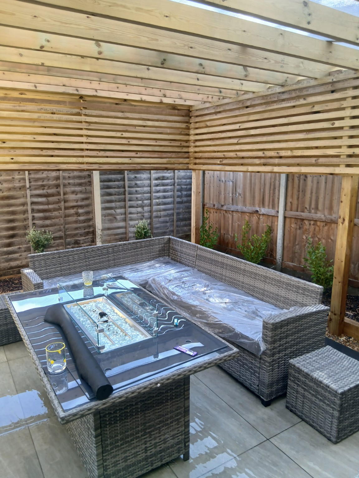 Timber pergola seating area